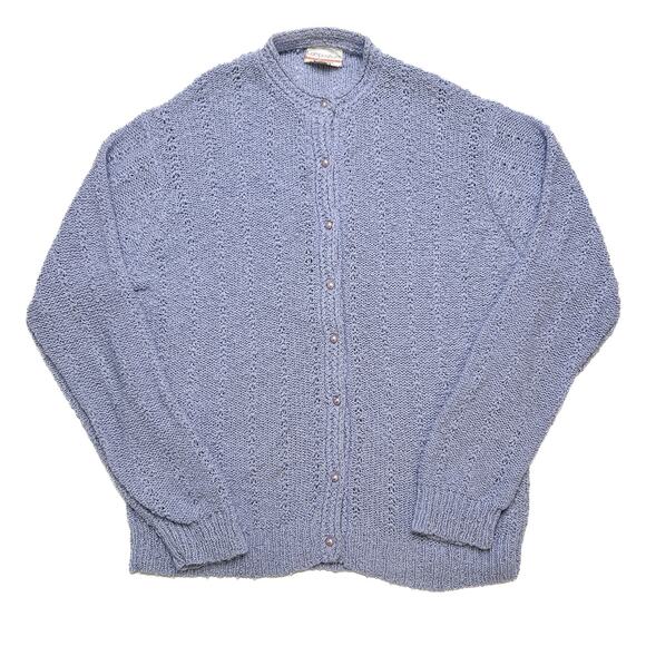 Compositions Vintage Crochet Knit Sweater Cardigan Periwinkle Women's 44 Preppy - Picture 1 of 9